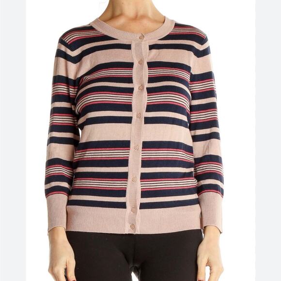 Halogen pink striped button up 3/4 sleeve sweater new size extra small petite - Picture 6 of 7